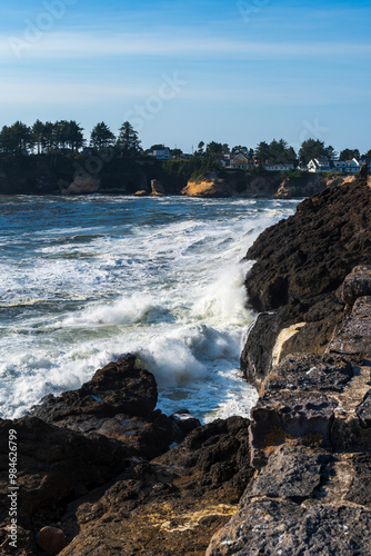 Waves Crashing on Rocks, Oregon Coast, USA