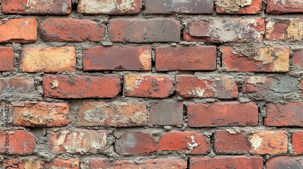Weathered Red Brick Wall with Mortar