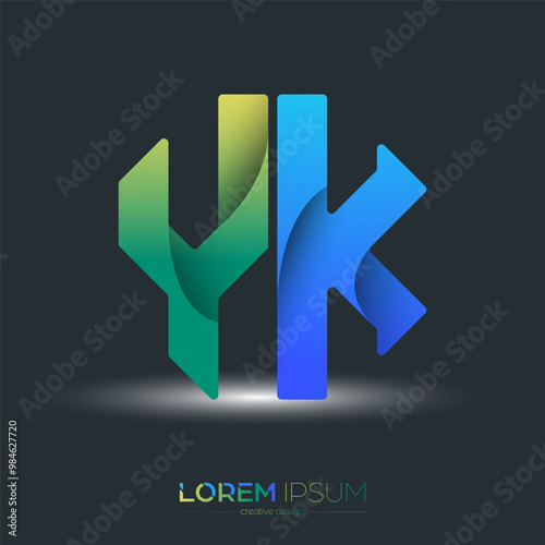 Creative design of the letters Y and K. A template for a corporate brand, logo, and business card. A recognizable element of the brand name. The idea of thematic creativity