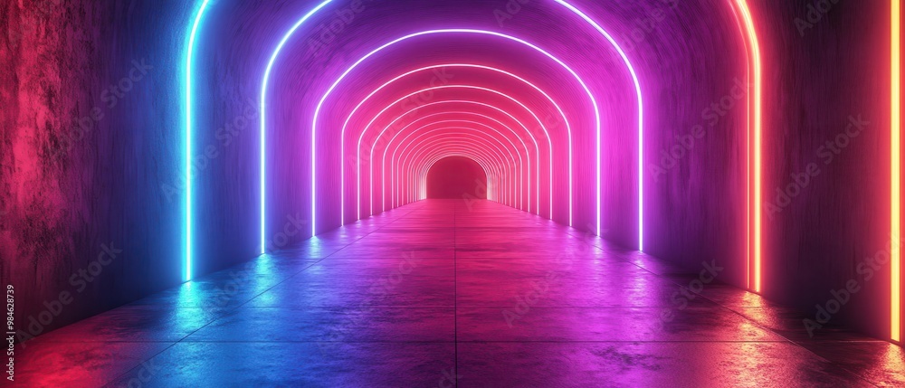 Futuristic Underground Tunnel with Neon Light Spectrum Futuristic Underground Tunnel with Neon Light Spectrum