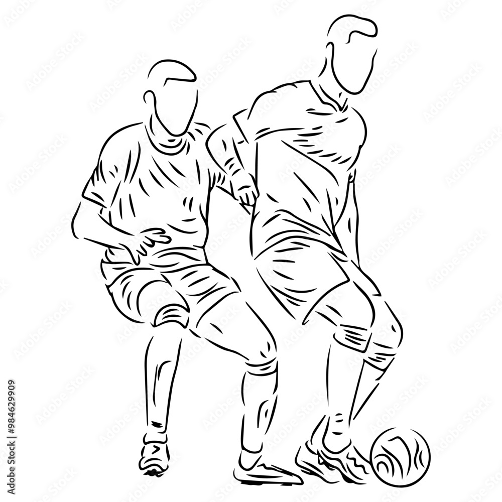 Fototapeta premium two football player fighting for the ballline art illustration