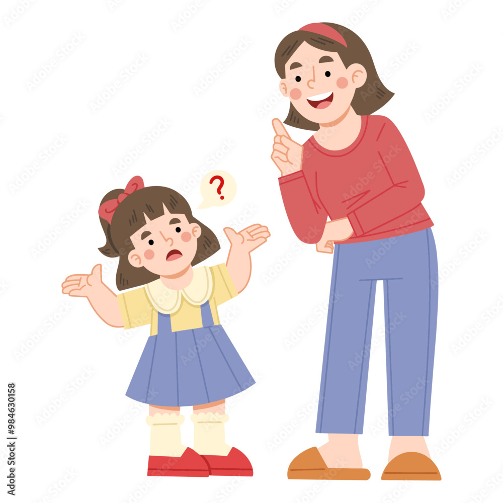 Vector illustration of girl asking mom Vector illustration of girl asking mom