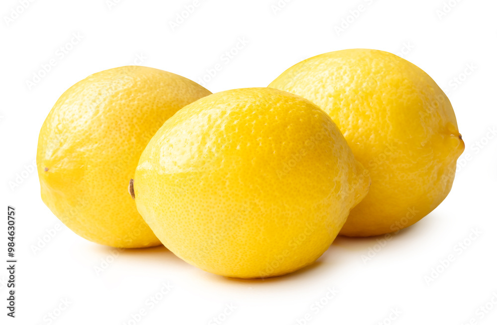 Side view of fresh yellow lemon fruits in stack isolated on white background with clipping path Side view of fresh yellow lemon fruits in stack isolated on white background with clipping path