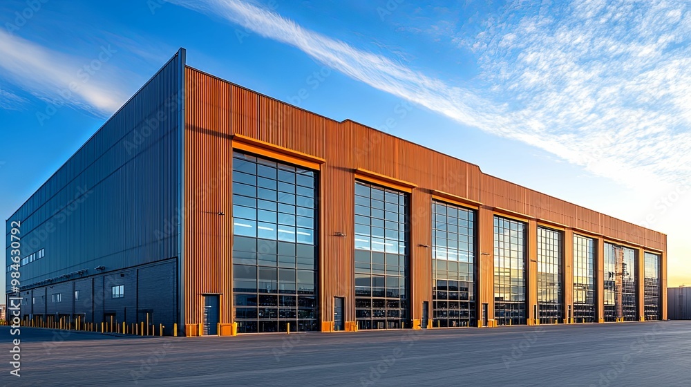 Modern Industrial Building with Large Glass Doors and Rusty Siding Modern Industrial Building with Large Glass Doors and Rusty Siding