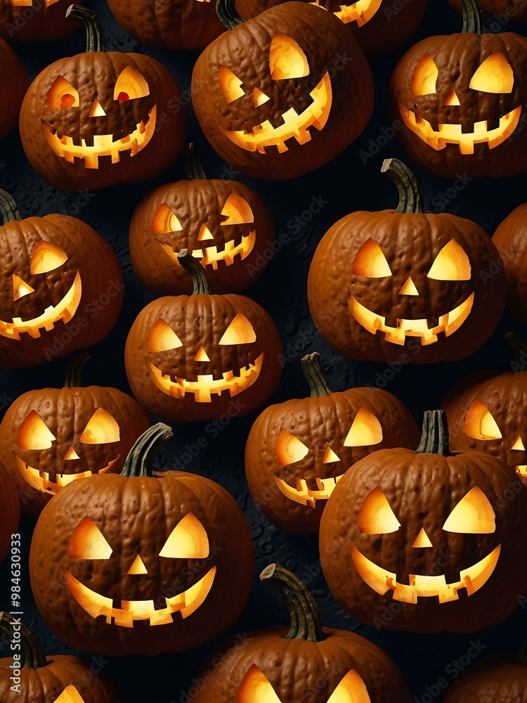 Smiling jack-o'-lanterns on a spooky Halloween background. Smiling jack-o'-lanterns on a spooky Halloween background.