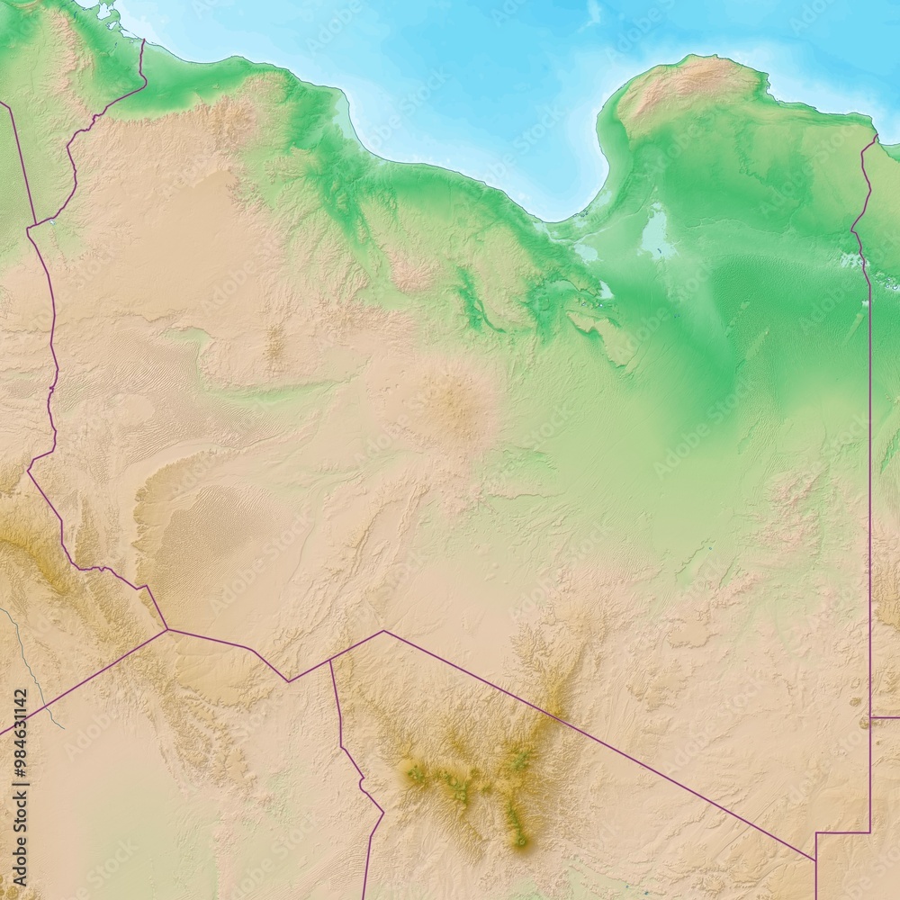 Fototapeta premium Blank physical topographic map of Libya
