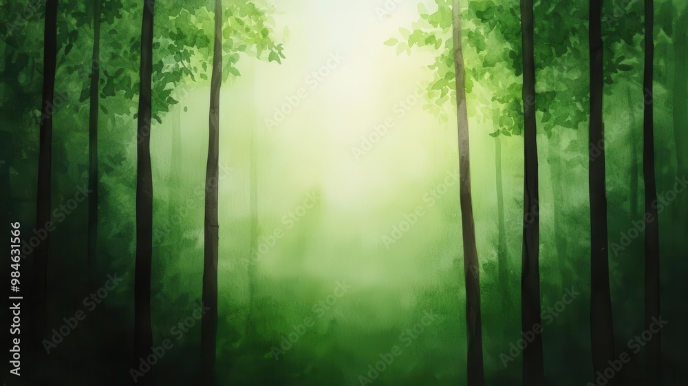 Obraz premium Lush green forest, subtle interplay of light and shadow, natural beauty, watercolor style