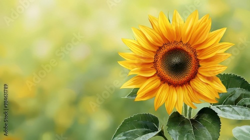 Radiant sunflower field, golden petals and soft greens, realistic textures, watercolor painting