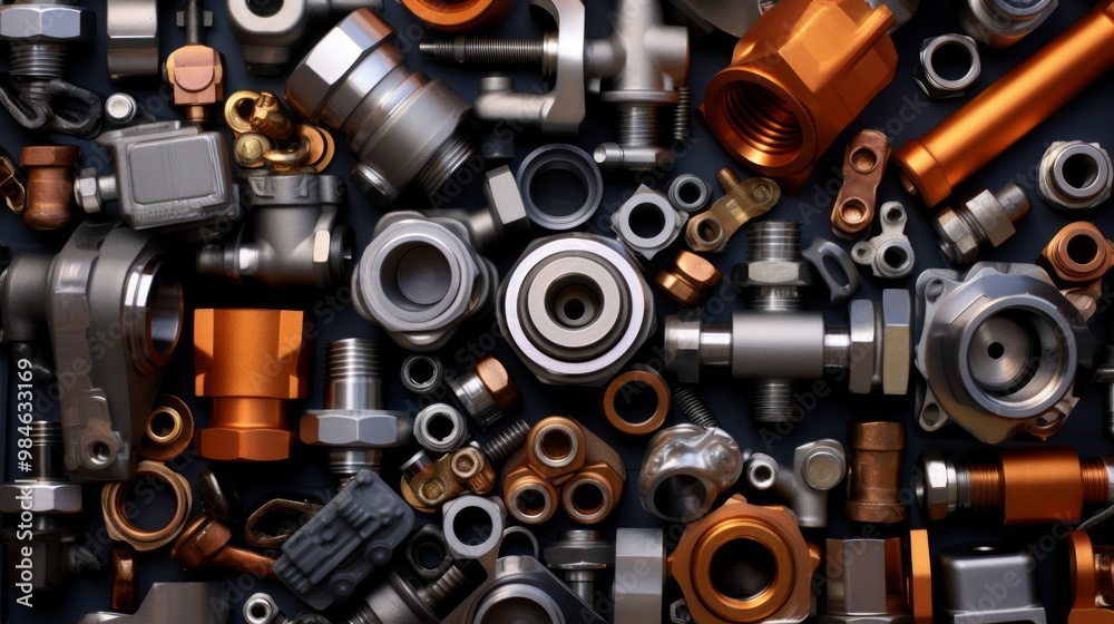 Old nut and bolts on dark background. Neural network ai generated art Old nut and bolts on dark background. Neural network ai generated art