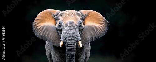 An Asian elephant against a dark background