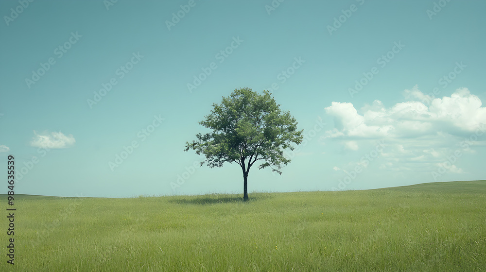 Obraz premium A lone tree standing in a grassy meadow.