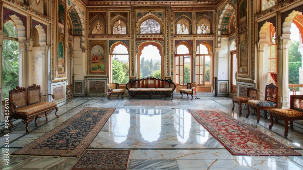 Obraz premium Indian Palace Interior with Marble Floor and Intricate Details
