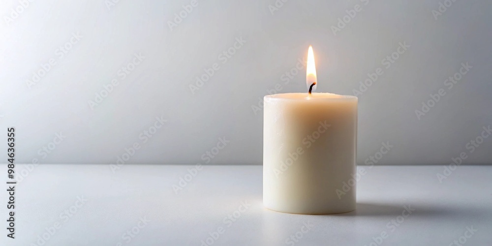 Minimalist Lit Candle on White Background in Tranquil Atmosphere