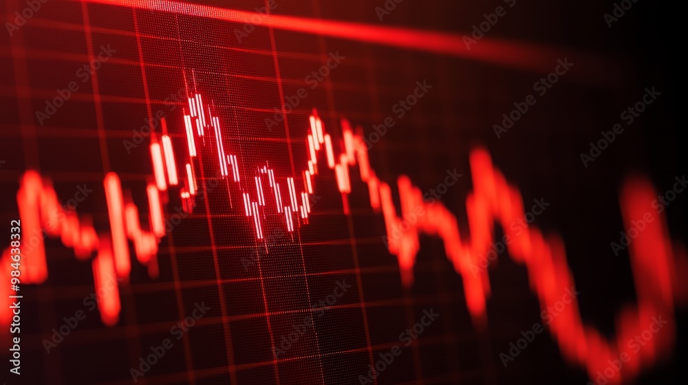 A close-up of a fluctuating red graph represents a decline, emphasizing trends and market volatility in financial data analysis. A close-up of a fluctuating red graph represents a decline, emphasizing trends and market volatility in financial data analysis.