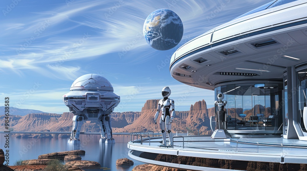 Futuristic Landscape with Spacecraft Futuristic Landscape with Spacecraft