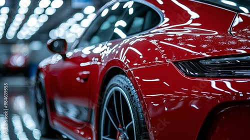 Red Sports Car Rear Quarter Panel with Shiny Paint