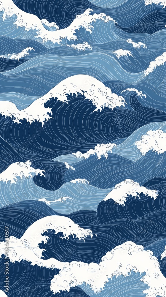 Powerful Ocean Waves Crashing in Stormy Sea Landscape with Dynamic Swirling Patterns