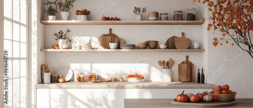 Wallpaper Mural Cozy and Rustic Kitchen Shelves Filled with Autumn Decor Torontodigital.ca