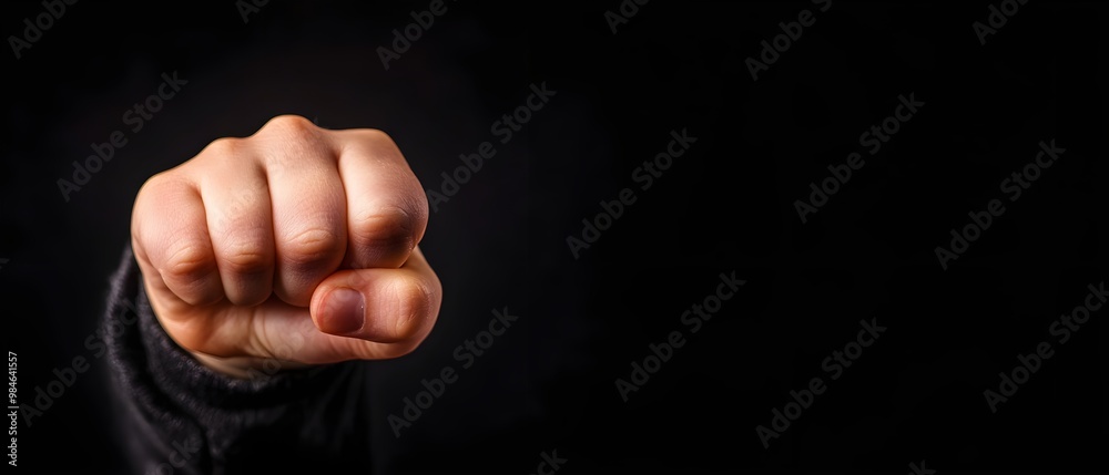 A clenched fist is prominently displayed against a dark background, symbolizing strength, determination, or defiance. A clenched fist is prominently displayed against a dark background, symbolizing strength, determination, or defiance.