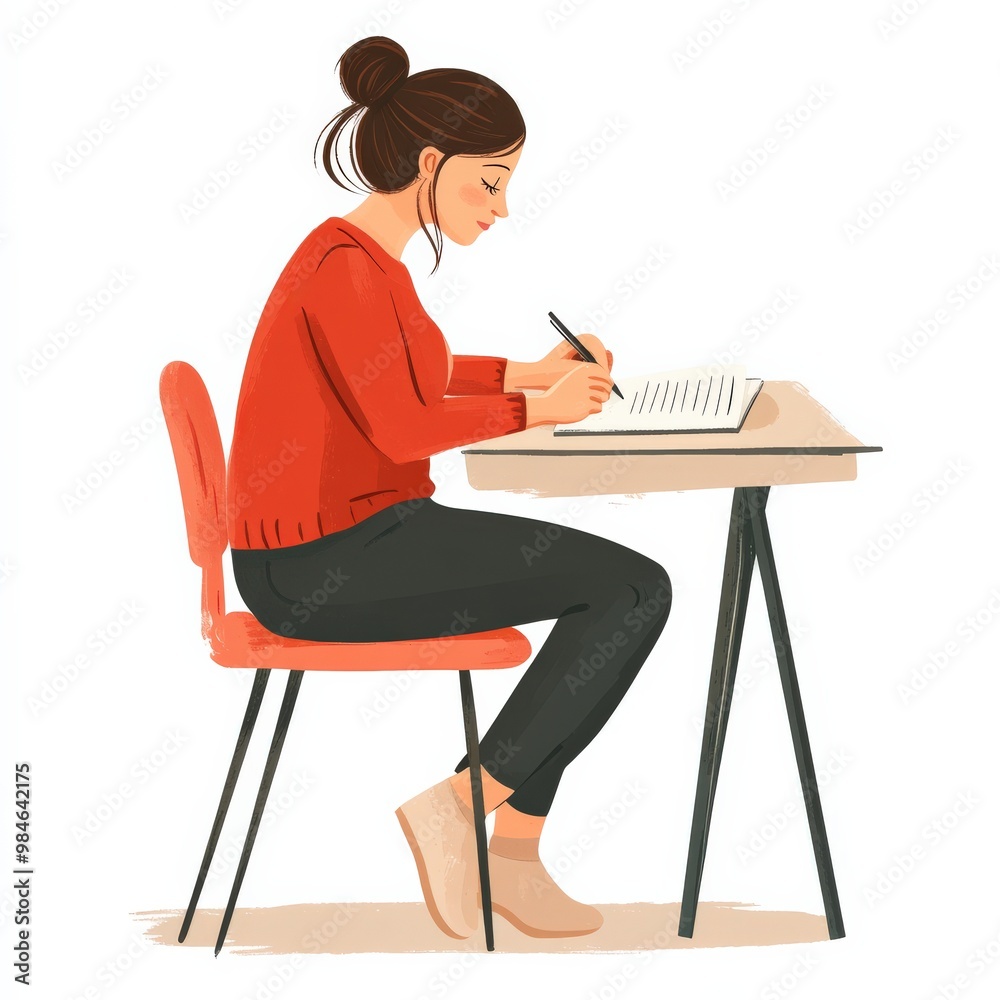 A pregnant woman sits at a desk, focused on writing her birth plan. Her thoughtful expression reflects her anticipation and preparation for motherhood A pregnant woman sits at a desk, focused on writing her birth plan. Her thoughtful expression reflects her anticipation and preparation for motherhood