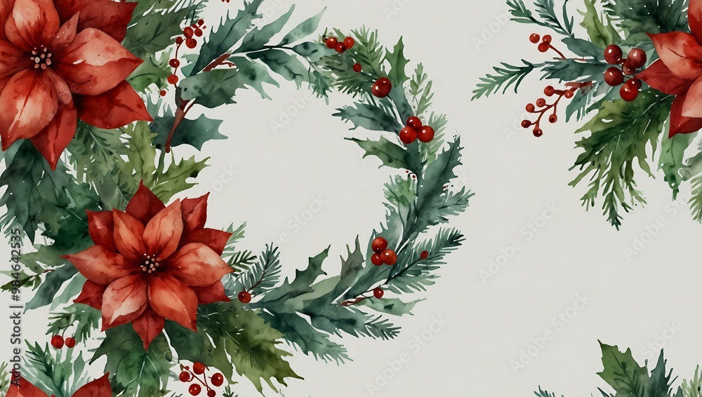Watercolor Christmas wreath set in red, green, and white. Watercolor Christmas wreath set in red, green, and white.