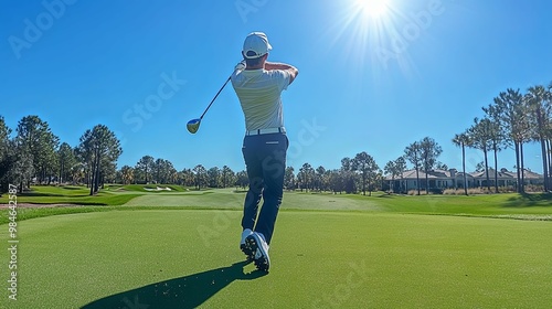 A Golfer Swinging a Driver on a Sunny Day