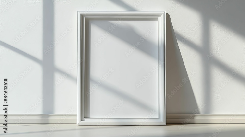 White Picture Frame on a White Wall with Sunlight Casting Shadows