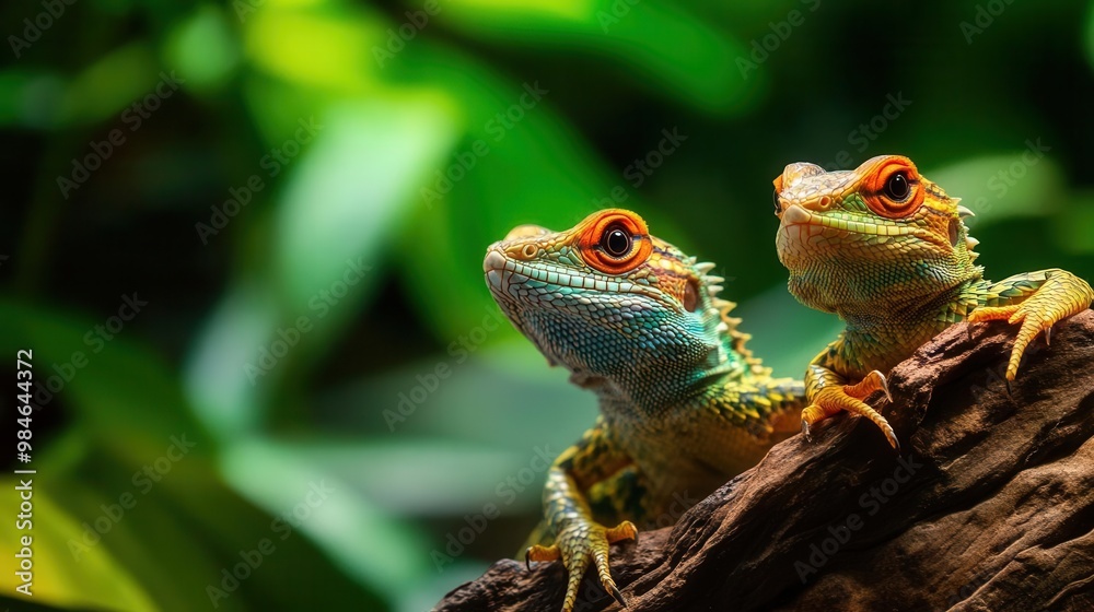 The breeding pair of reptiles in a naturalistic habitat, showcasing their behavior and interaction The breeding pair of reptiles in a naturalistic habitat, showcasing their behavior and interaction