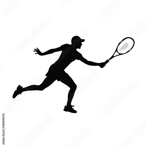 a tennis player action pose silhouette, vector illustration, on the white background, 