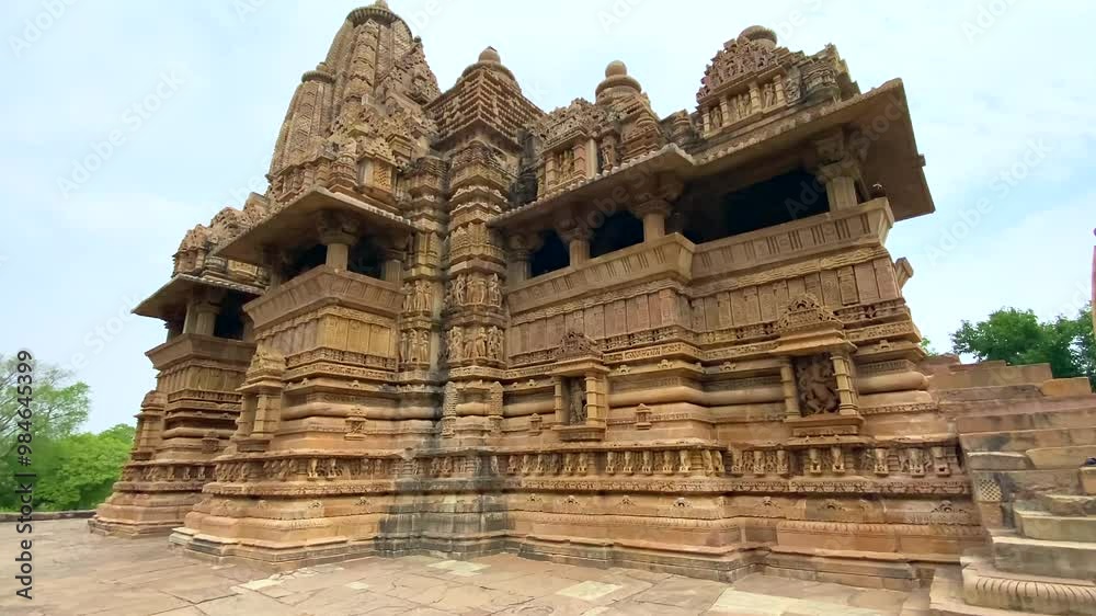Lakshmana temple in khajuraho the group of monuments of hindu and jain temples in chhatarpur district, madhya pradesh, India.Unesco world heritage site.