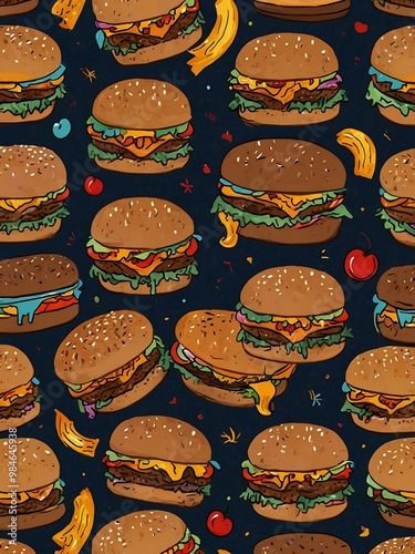 Whimsical cartoon cheeseburger pattern.