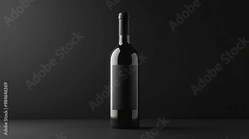 A Single Black Wine Bottle with a Blank Label on a Dark Surface