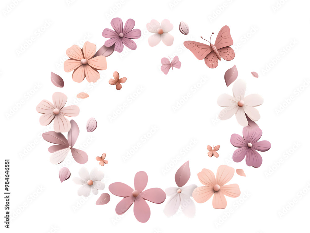 Floral Wreath with Butterflies Spring Flowers Pink and White Flowers Delicate Floral D Floral Wreath with Butterflies Spring Flowers Pink and White Flowers Delicate Floral D