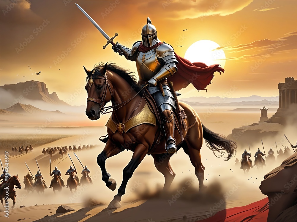 Naklejka premium Armored Knight Charging into Battle