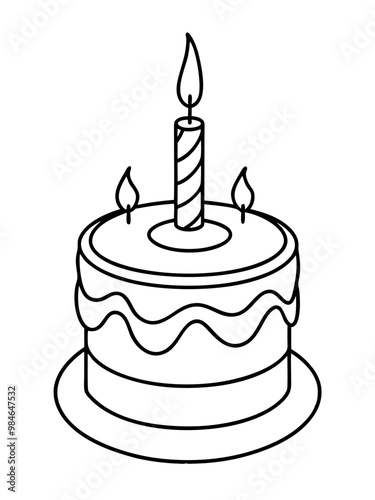 Birthday cake with candle line art vector illustration 