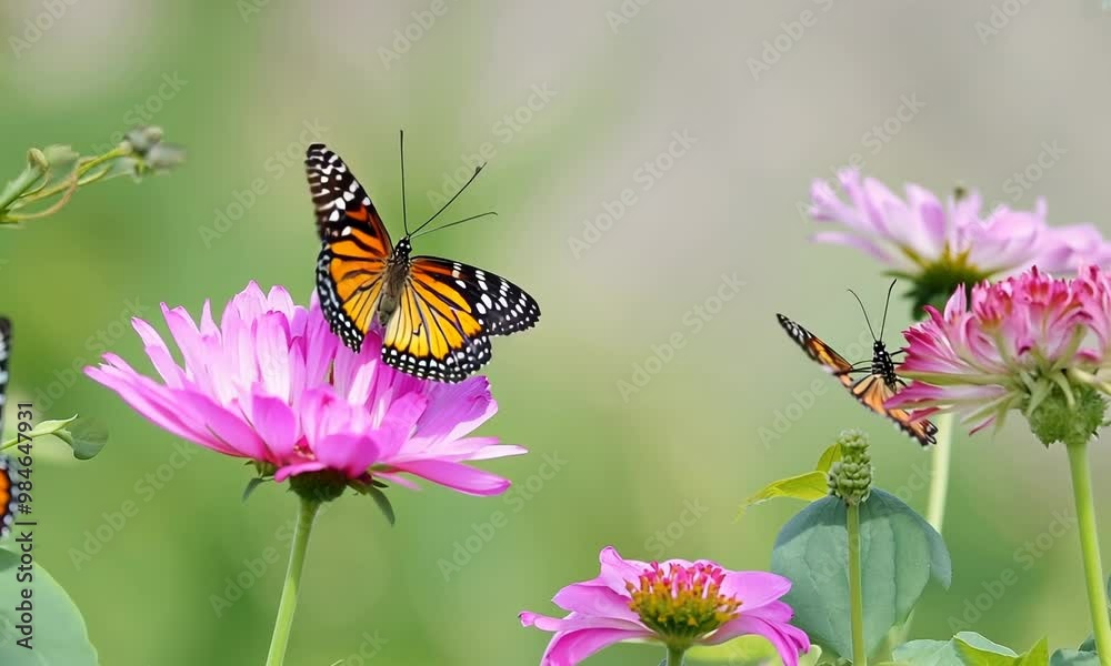 Butterflies on blooming flowers Video hyperrealistic Butterflies on blooming flowers Video hyperrealistic