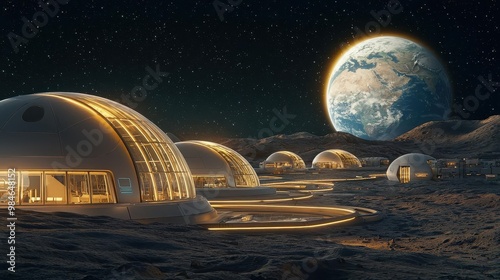 Futuristic moon base with sleek