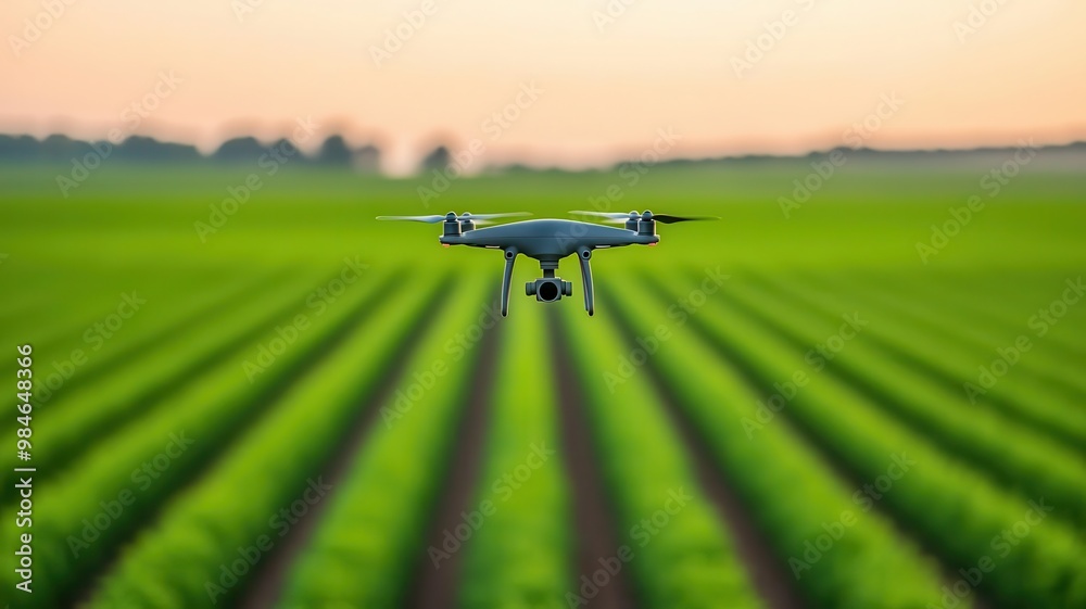 Drone monitoring crop health using thermal imaging in an agricultural field, precision farming, food sustainability Drone monitoring crop health using thermal imaging in an agricultural field, precision farming, food sustainability