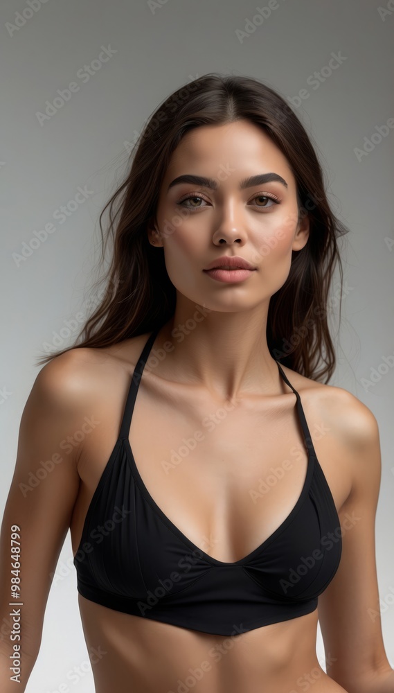 Woman in black bikini posing confidently Woman in black bikini posing confidently