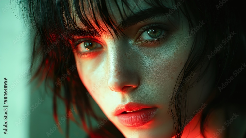 Intense Gaze: A Woman's Portrait in Dramatic Lighting Intense Gaze: A Woman's Portrait in Dramatic Lighting