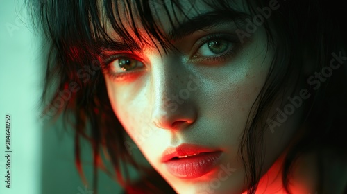 Intense Gaze: A Woman's Portrait in Dramatic Lighting