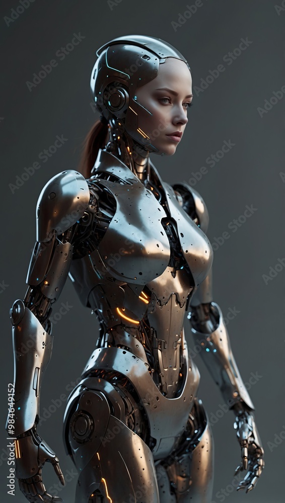 Futuristic humanoid robot in sleek metallic armor Futuristic humanoid robot in sleek metallic armor