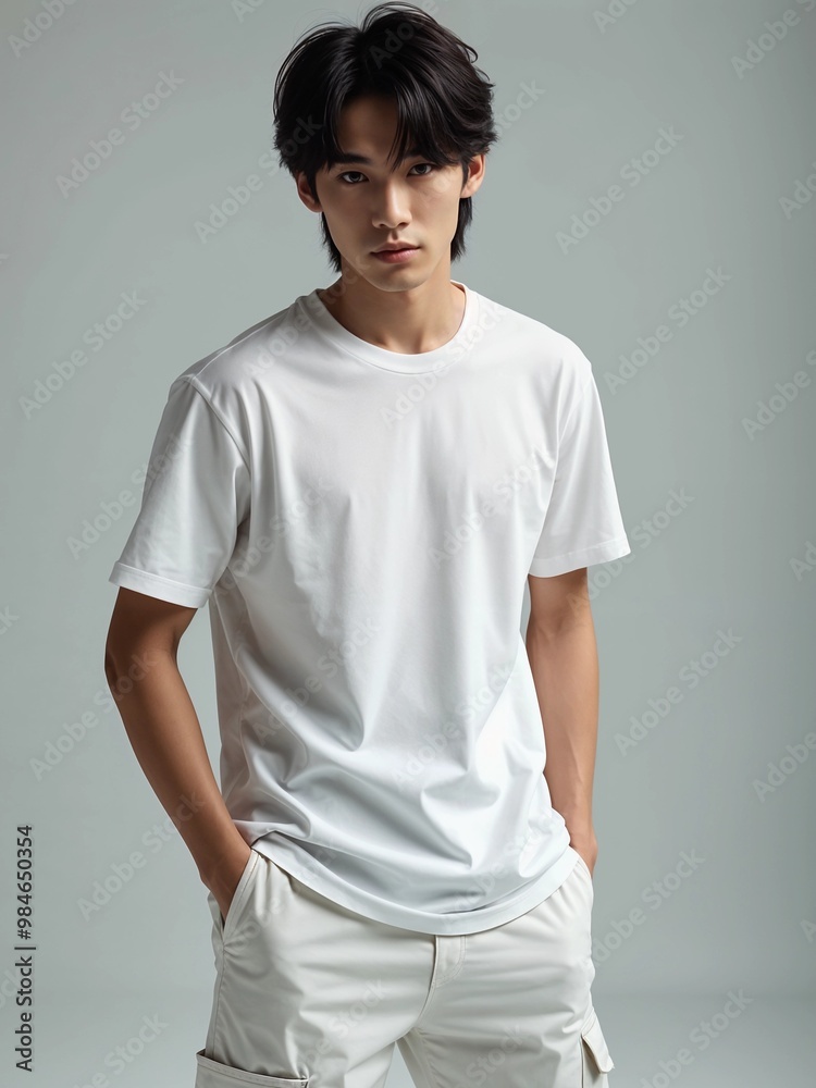 Classic and Simple Men's White Tshirt Mockup - Front View Classic and Simple Men's White Tshirt Mockup - Front View