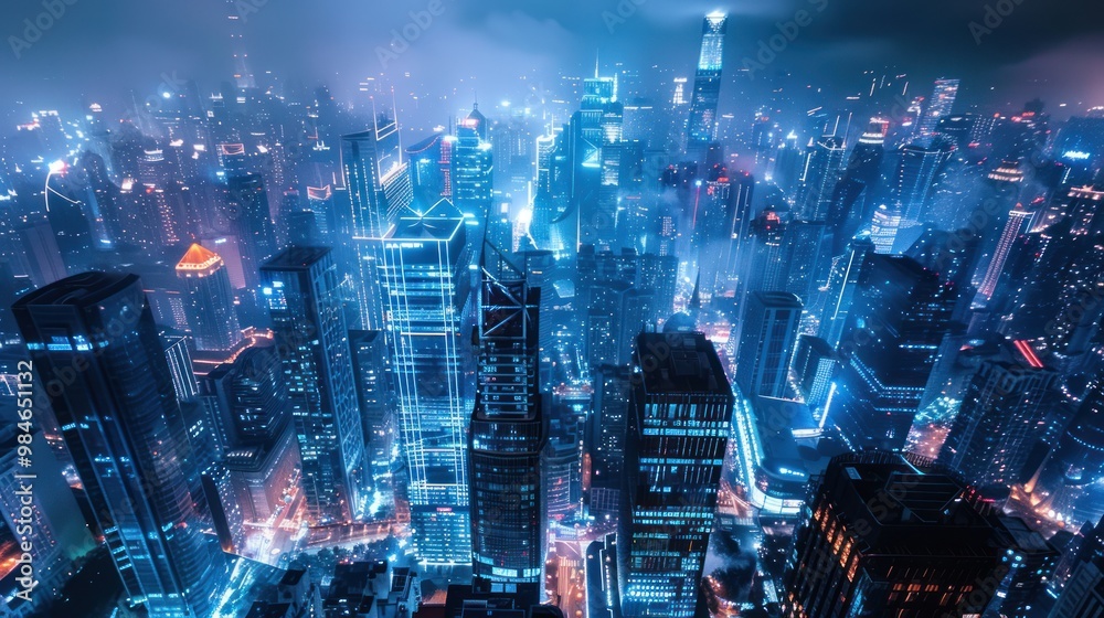 Aerial Night View of a Modern City Aerial Night View of a Modern City