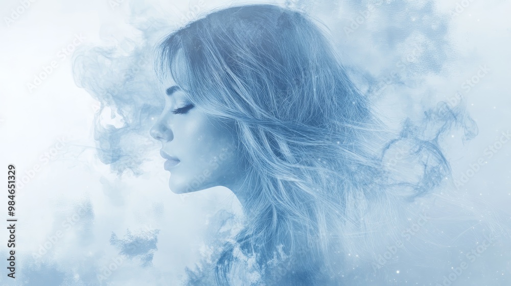 A serene profile portrait with soft blue tones, capturing a moment of calm and introspection. A serene profile portrait with soft blue tones, capturing a moment of calm and introspection.