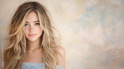 Free Download Portrait of a young woman with long, flowing hair and a soft, natural look against a muted background, embodying beauty and confidence. - GFXLoad