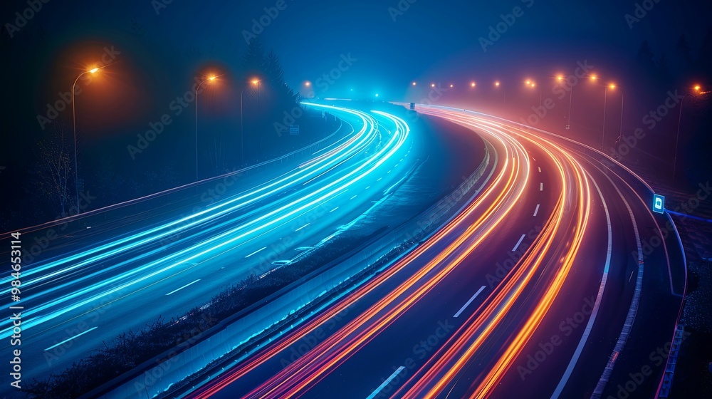 Long Exposure of Nighttime Highway Traffic with Streaks of Light
