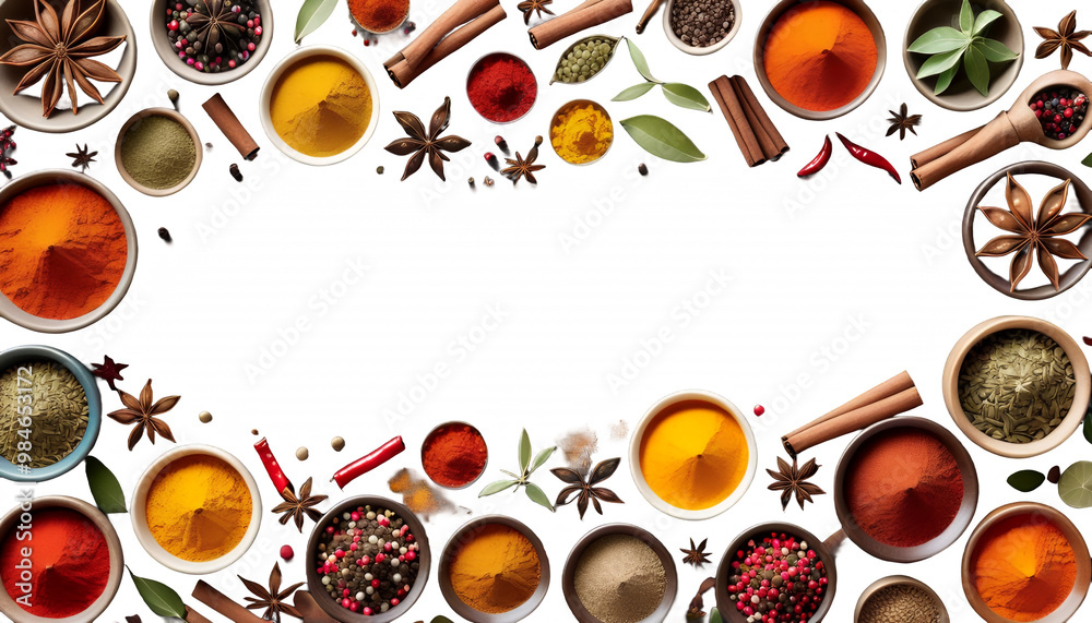 illustration colorful copy space text spices spice food herb different many copy space text copy space blank bowl spicey indian concept illustration creative topview overhead collection colourful
