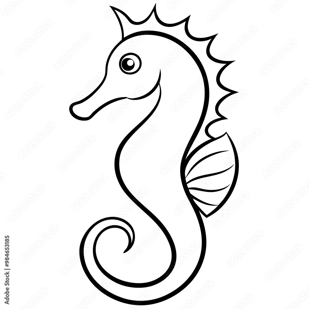 Elegant Seahorse with Curled Tail and Fins – Vector Art Elegant Seahorse with Curled Tail and Fins – Vector Art