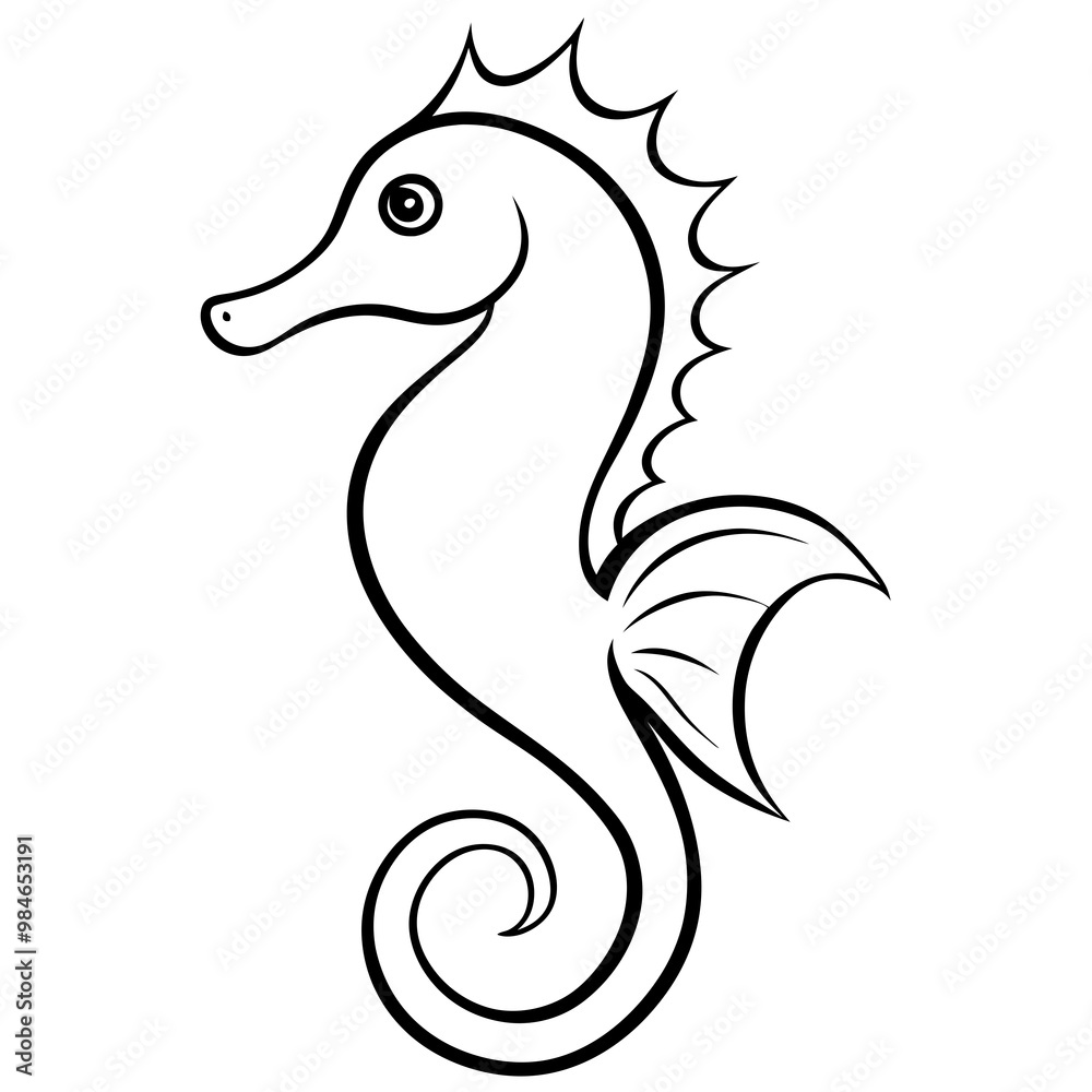 Obraz premium Elegant Seahorse with Curled Tail and Fins – Vector Art